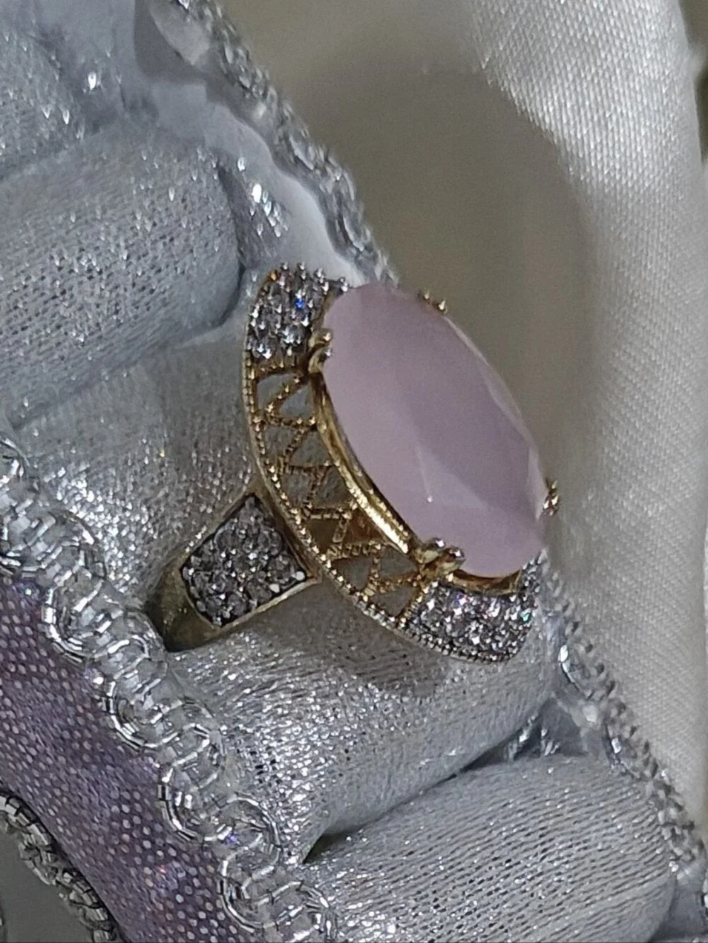 VTG Sterling Silver & Gold Wash Rose Quartz Cocktail Ring